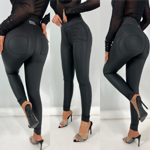 Legginsy SNAKE ECO PRĄŻKI / eko skóra / Black  XS - S - M - L - XL